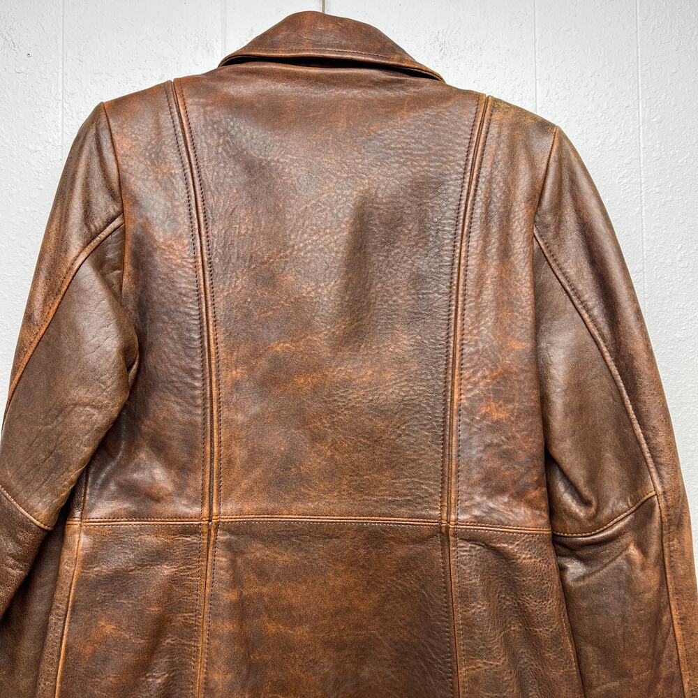 R&O Brand 100% Genuine Leather Duster Brown Jacket Women Medium Old Money Luxury - Picture 9 of 13